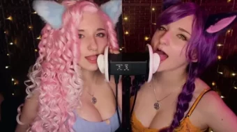 Video de Patreon de AftynRose ASMR mostrando lamer la oreja gemela
