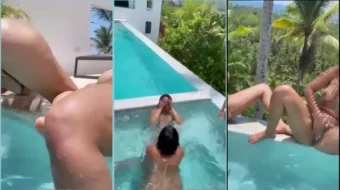 Mujeres de República Dominicana excitadas se masturban en la piscina