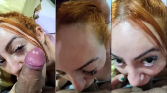 Jessica Patez mostrando sus habilidades con la garganta, tragándose el miembro entero