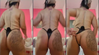 Josyvania, una mujer con más experiencia, bailando sensualmente con braguitas negras a un lado luciendo su trasero