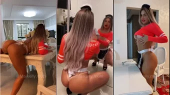 Maikelly Muhl luciendo su elegante disfraz de sirvienta y mostrando su culo bronceado