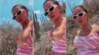 Karol Rosado, la famosa colombiana, fue captada mostrando sus tetas al aire libre en plena naturaleza