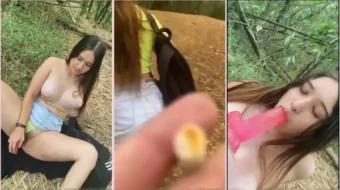 La influencer Valeria Castañeda juega un picante juego con un juguete en la naturaleza
