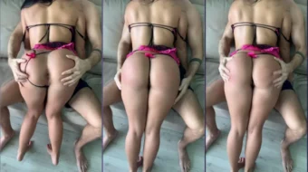 Steffy Moreno, la diosa, se encuentra acariciando al hombre en diminutas prendas y con las nalgas al descubierto