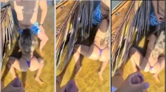 Vídeo de mujer rubia divirtiéndose con amigos junto a un río mientras su marido está en el trabajo