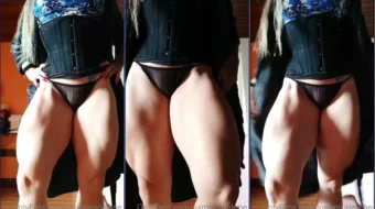 Selene, la seductora vampira, exhibe sus piernas en lencería en el gimnasio