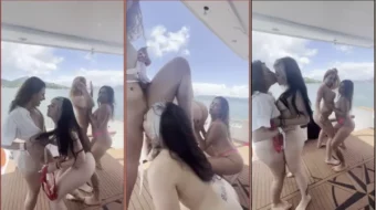 Kinechan y sus amigas sexys se divierten juntas sin ropa en el barco del hombre mayor y adinerado