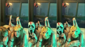 Video casero de Psylunar donde besa a una amiga lesbiana traviesa y enmascarada