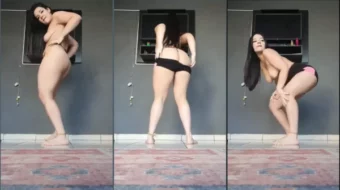 Gran una morena casada, todo suelto, bailando desnudo en el patio trasero