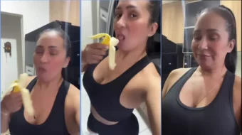 Alessandra Marques saborea un delicioso plátano